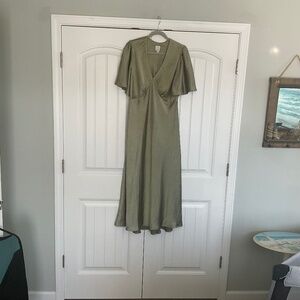 Joie Sage Green Flutter Sleeve V-Neck Empire Aline Dress NWOT